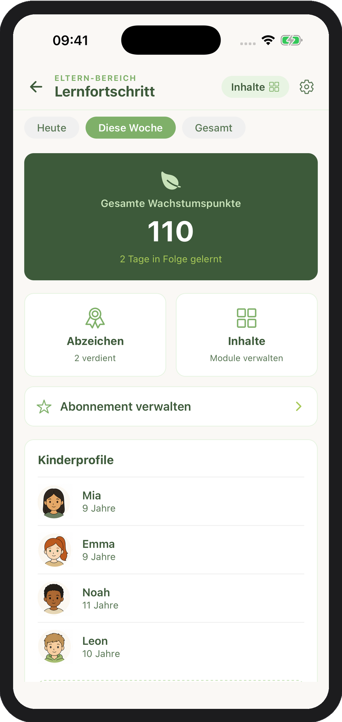 Elternbereich — Lernfortschritt der Kinder